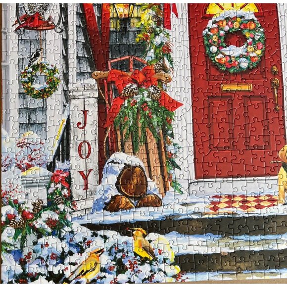 Vermont 1000 Piece Puzzle Winter Welcome Holiday Christmas Scene Red Door Dog - Picture 5 of 7